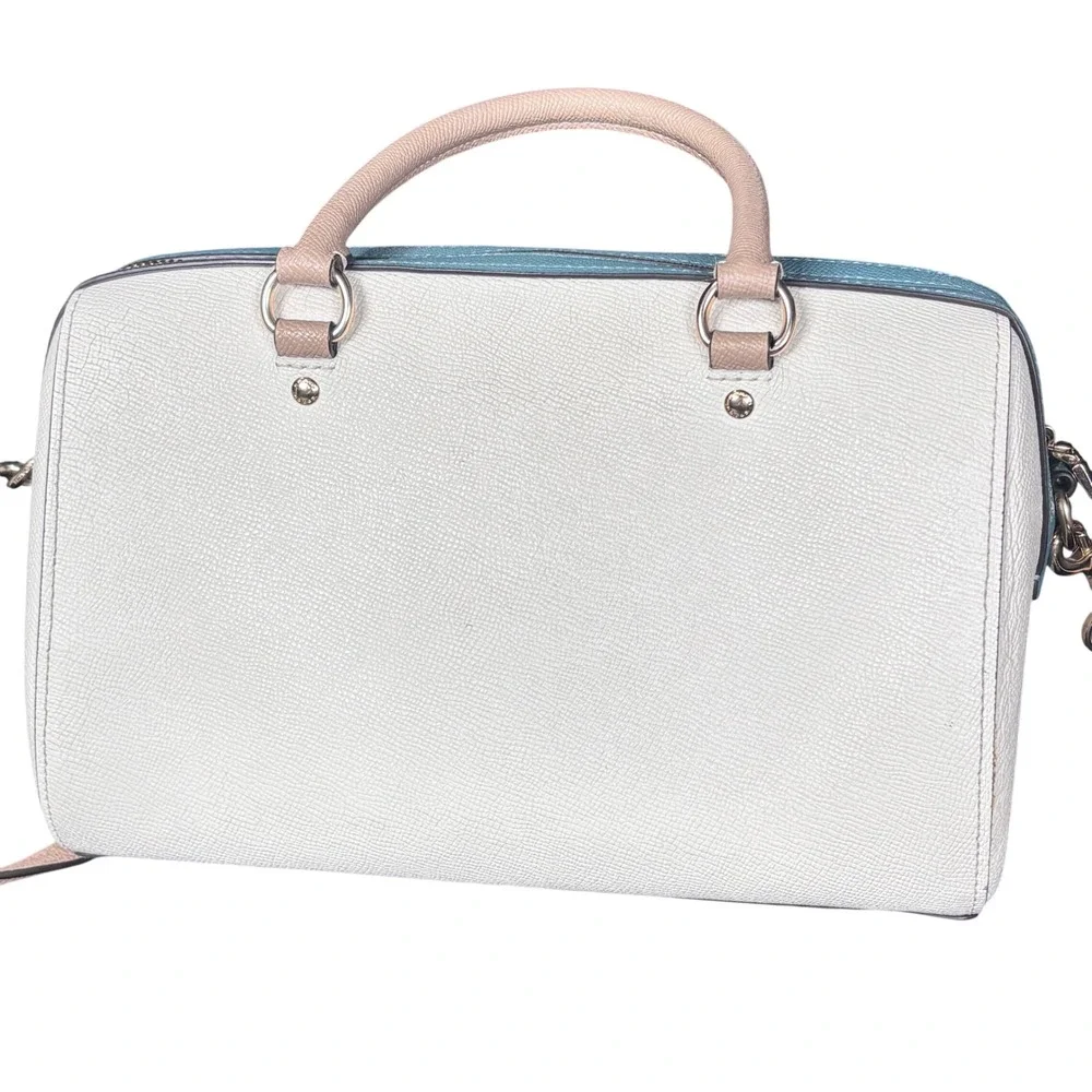Coach Rowan Colorblock Satchel Purse Wallet Set White Chalk Purple Teal Leather